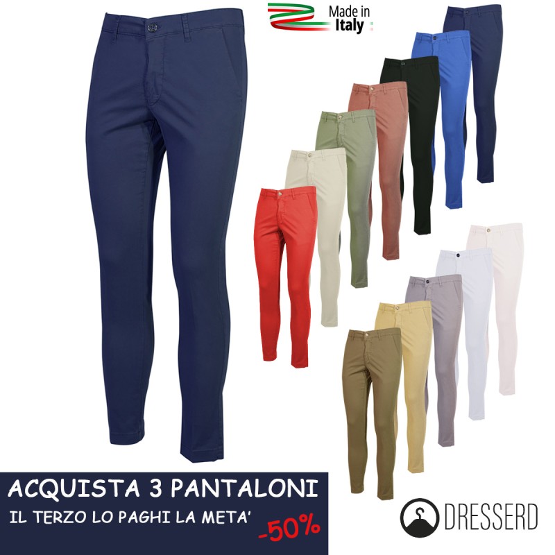 Pantalone Uomo Cotone Leggero Made in Italy Slim Fit Gamba stretta, Pantaloni uomo Dresserd