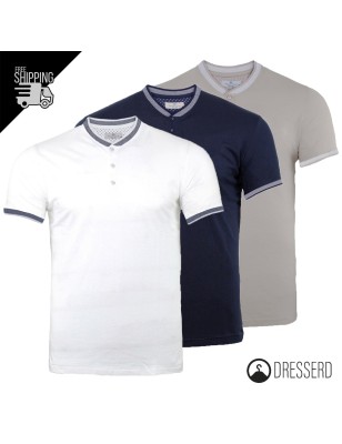 T-Shirt Uomo Collo Coreano Polo 100% Cotone Piquet Maglietta Mezza Manica Dresserd