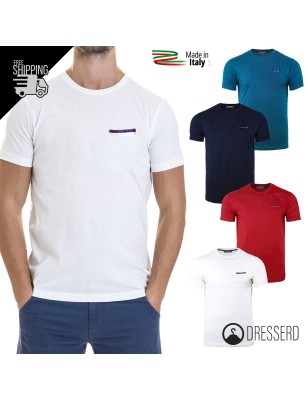 T-Shirt Uomo Tinta Unita Finto Taschino 100% Cotone Made in Italy Magliette Dresserd