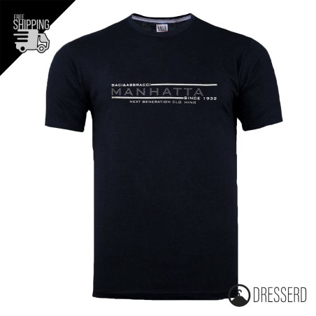 T-Shirt Uomo Baci&Abbracci in 100% Cotone Maglia mezza manica con stampo sul petto, Maglie dresserd