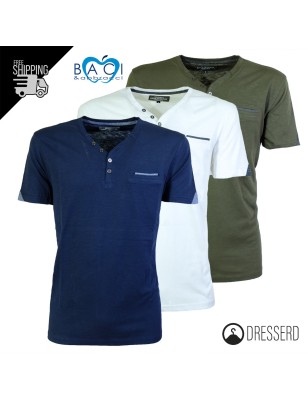 T-Shirt Uomo Serafino Baci&Abbracci 100% Cotone Fiammato Semi Slim Fit Maglia mezza manica Dresserd