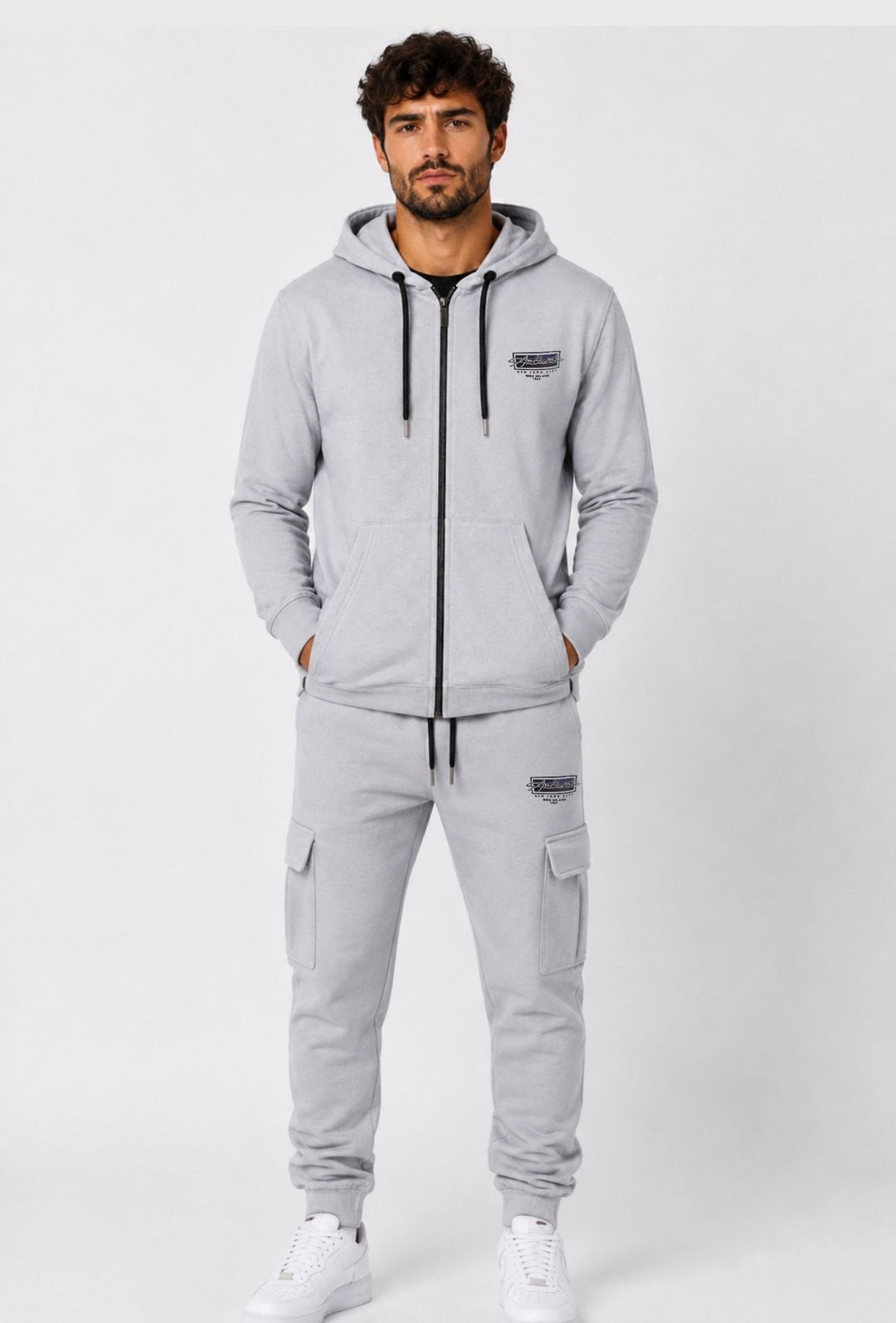 Pantalone Tuta Uomo MEED MILANO Con Tasconi Laterali  in Cotone Logo Stampato- GRIGIO