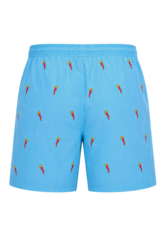 Costume da Bagno Uomo Dresserd  Ricamo Corno Portafortuna Napoletano -CELESTE
