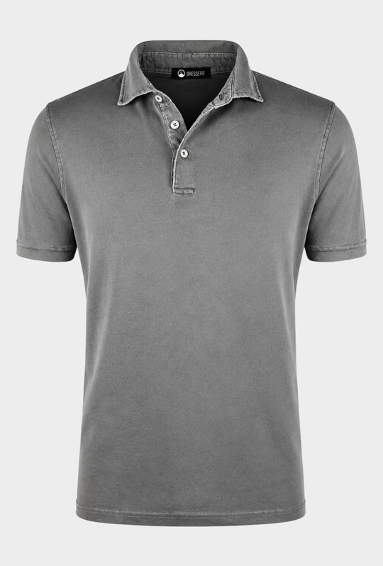 Polo Uomo in cotone piquè effetto tinto in capo - GRIGIO SCURO