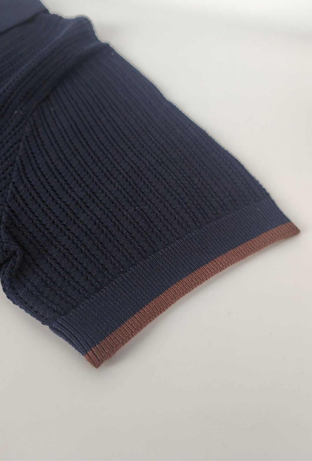 Polo Uomo in Maglia Traforata 100% Cotone Collo Aperto Regular Fit- BLU NAVY