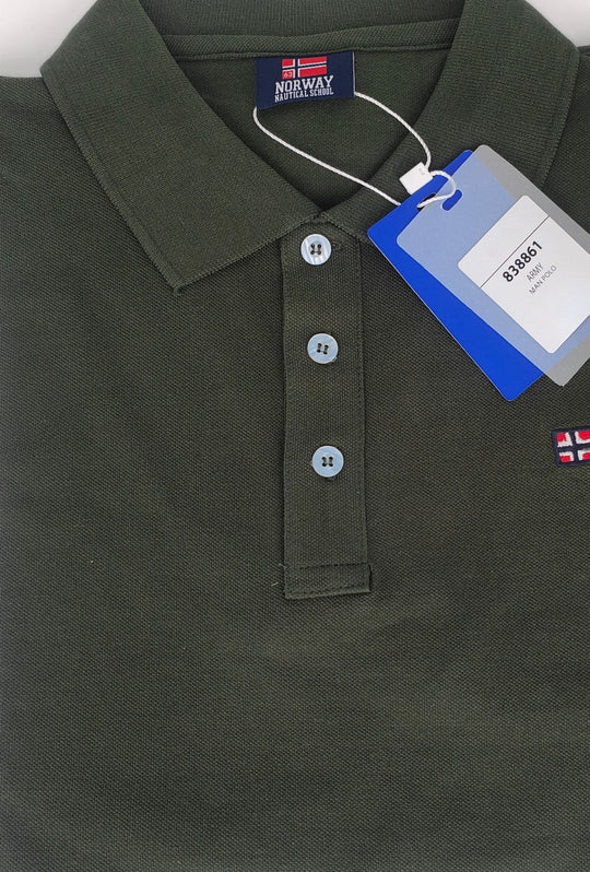 Polo Uomo NORWAY mezza manica 100% Cotone Tinta Unita - VERDE ARMY