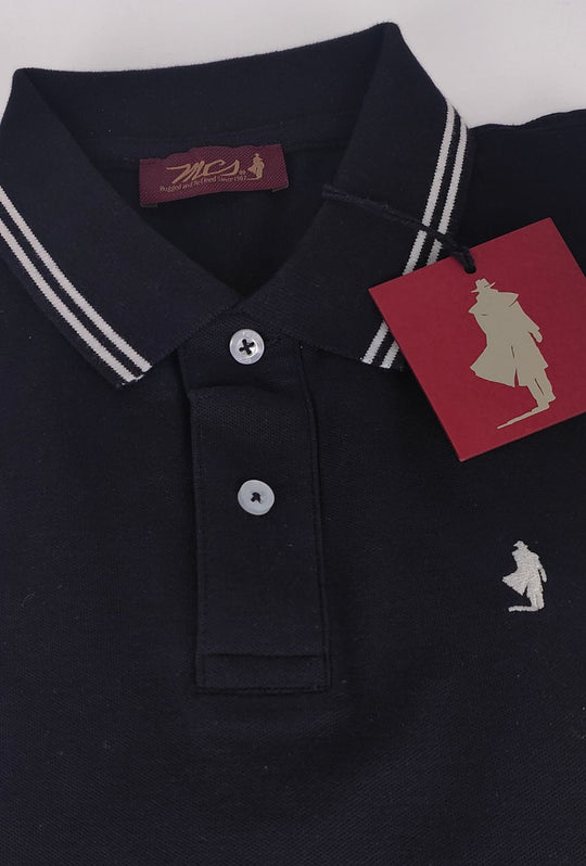 Polo Uomo manica corta MARLBORO CLASSIC logo ricamato lato cuore, colletto con doppio righino- NERO