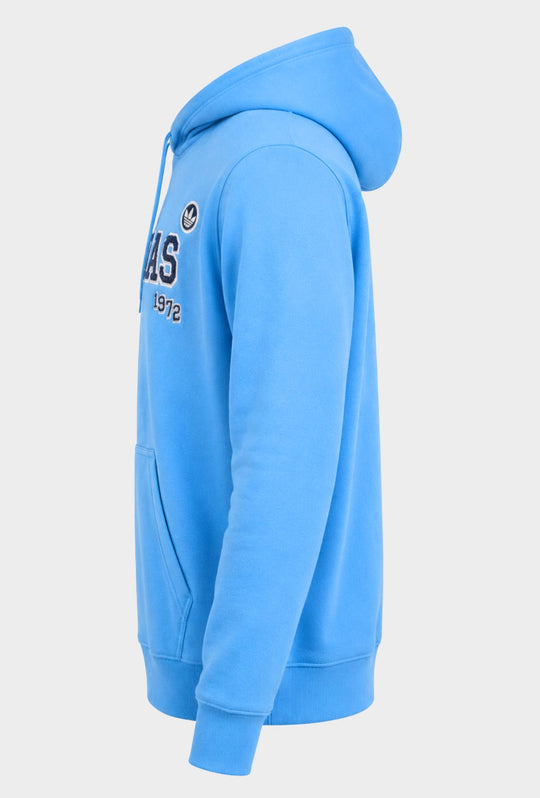 Felpa Uomo ADIDAS con Cappuccio e Interno Felpato scritta centrale in rilievo ricamata- AZZURRO