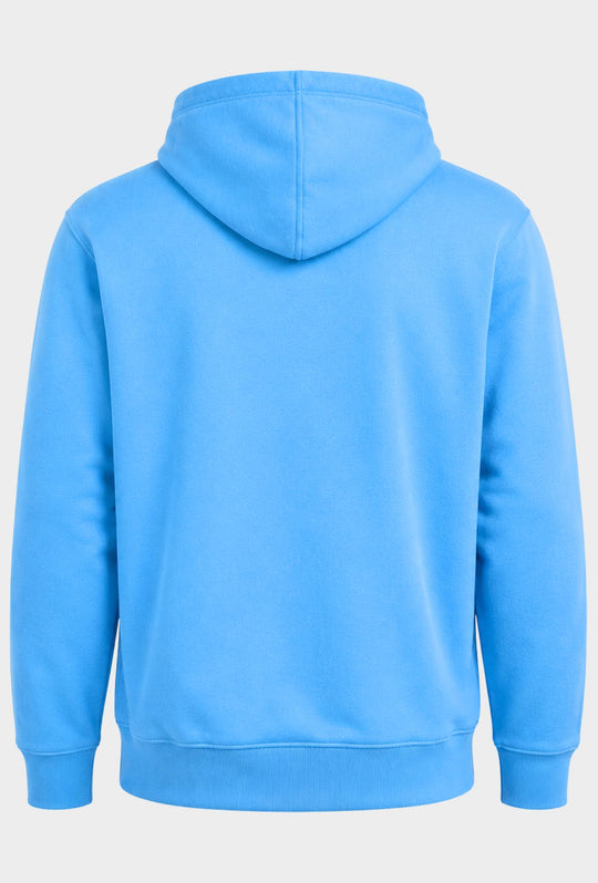 Felpa Uomo ADIDAS con Cappuccio e Interno Felpato scritta centrale in rilievo ricamata- AZZURRO