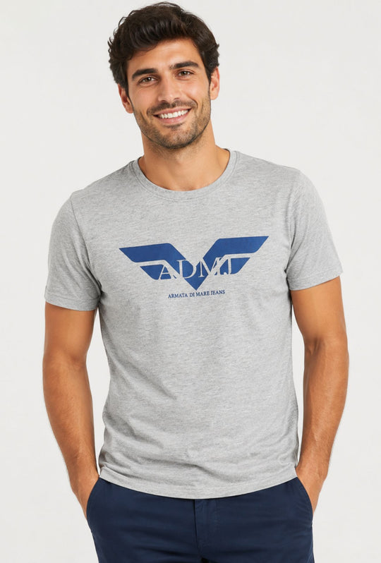 T- Shirt uomo ARMATA DI MARE  con logo centrale 100% cotone- GRIGIO