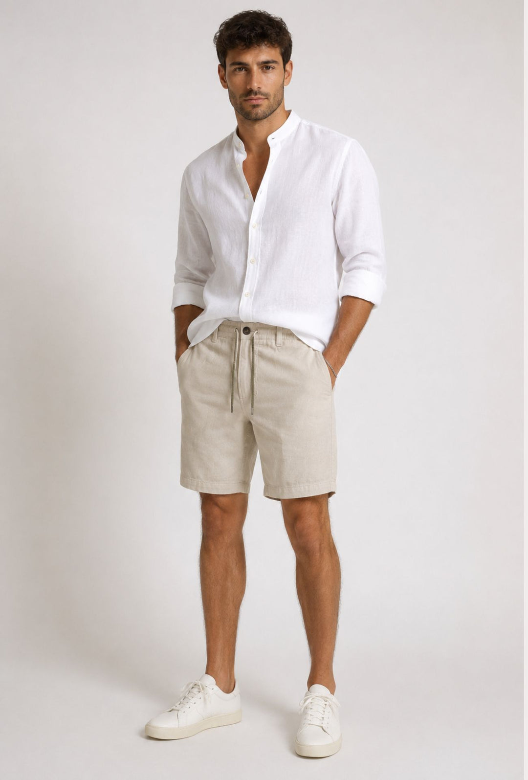 Bermuda Uomo Chino REKUAIT in  Lino e  Viscosa – BEIGE