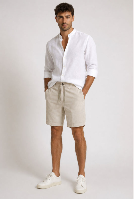 Bermuda Uomo Chino REKUAIT in  Lino e  Viscosa – BEIGE