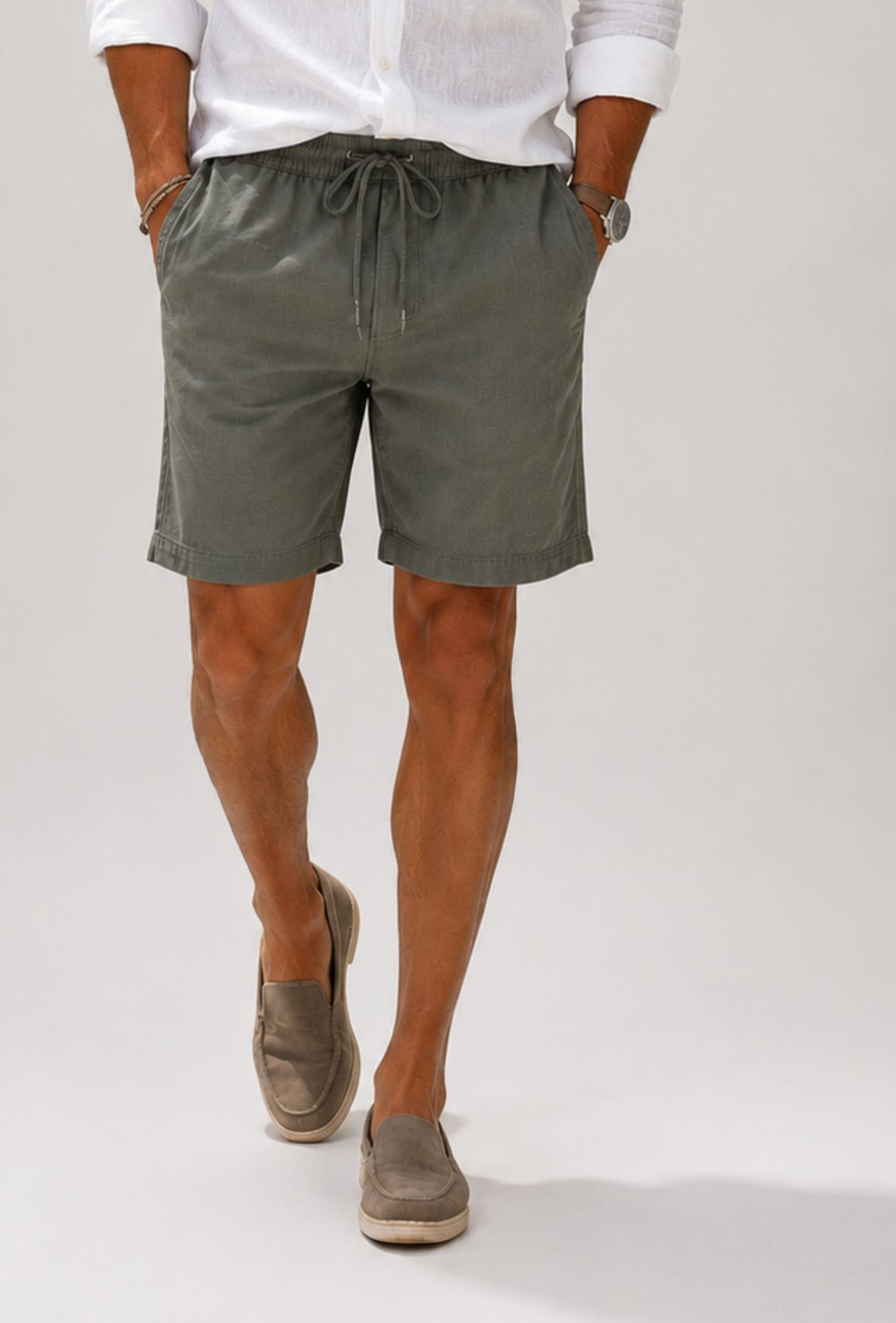 Bermuda Uomo Chino REKUAIT in  Lino e  Viscosa – VERDE OLIVA