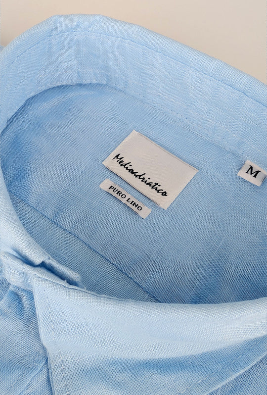 Camicia Uomo Manica lunga in Puro lino Custom Fit Button Down - AZZURRO