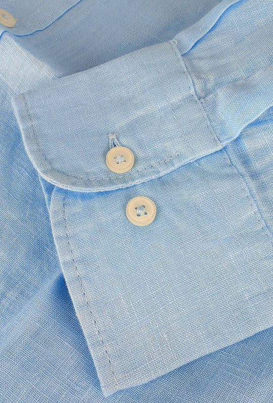 Camicia Uomo Manica lunga in Puro lino Custom Fit Button Down - AZZURRO