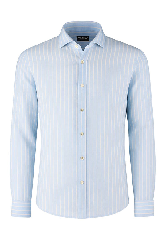 Camicia Uomo in Lino e cotone Trama rigata - CIELO