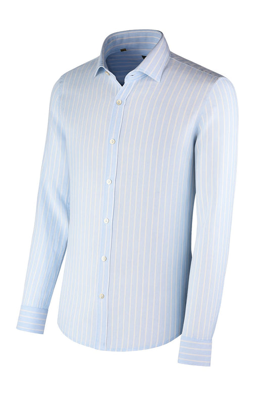 Camicia Uomo in Lino e cotone Trama rigata - CIELO