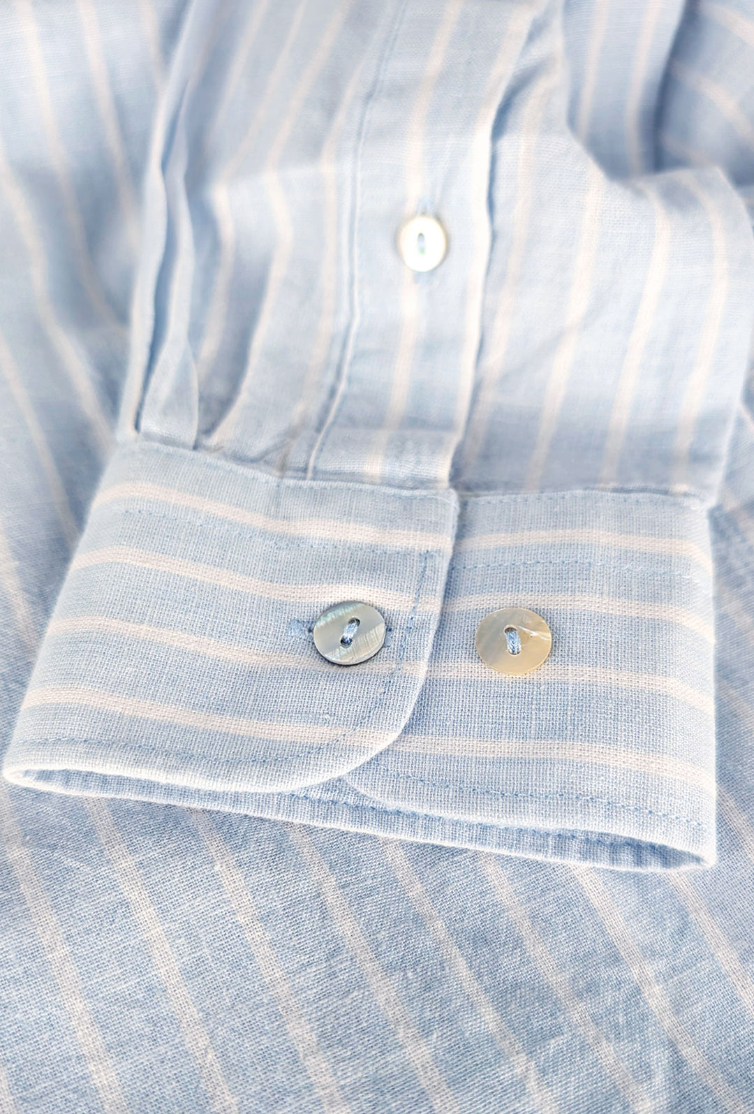 Camicia Uomo in Lino e cotone Trama rigata - CIELO