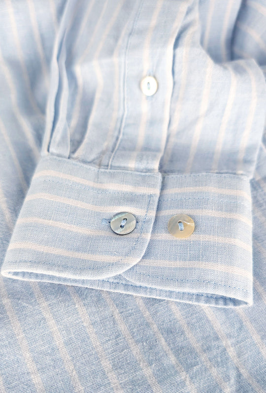 Camicia Uomo in Lino e cotone Trama rigata - CIELO