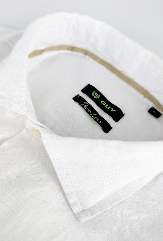 Camicia uomo manica lunga 100% Lino semi slim fit - BIANCO