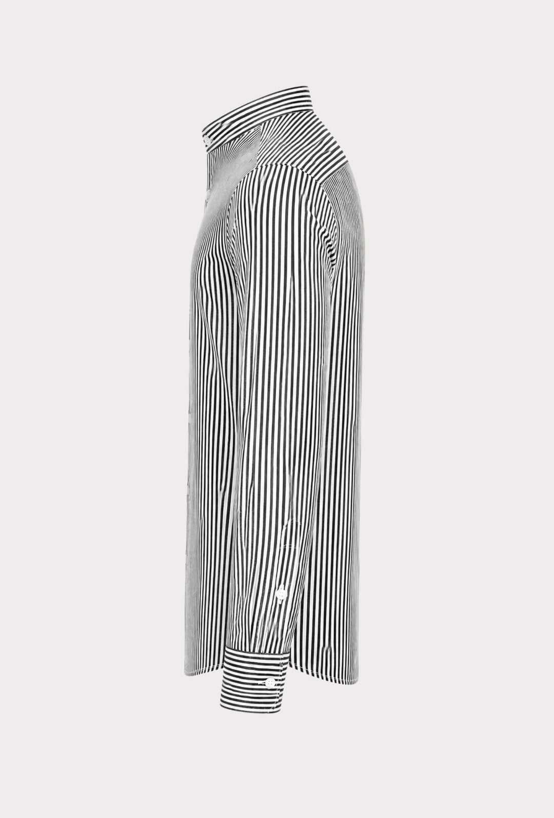 Camicia Uomo Manica Lunga Lino e Cotone Collo Coreano a righe Made in Italy -NERO