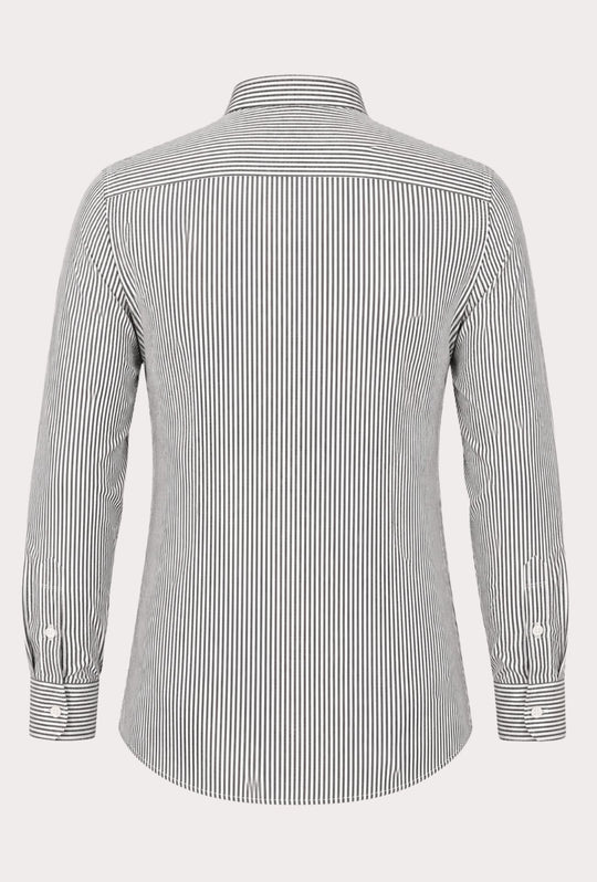 Camicia Uomo Manica Lunga Lino e Cotone Collo Coreano a righe Made in Italy -NERO