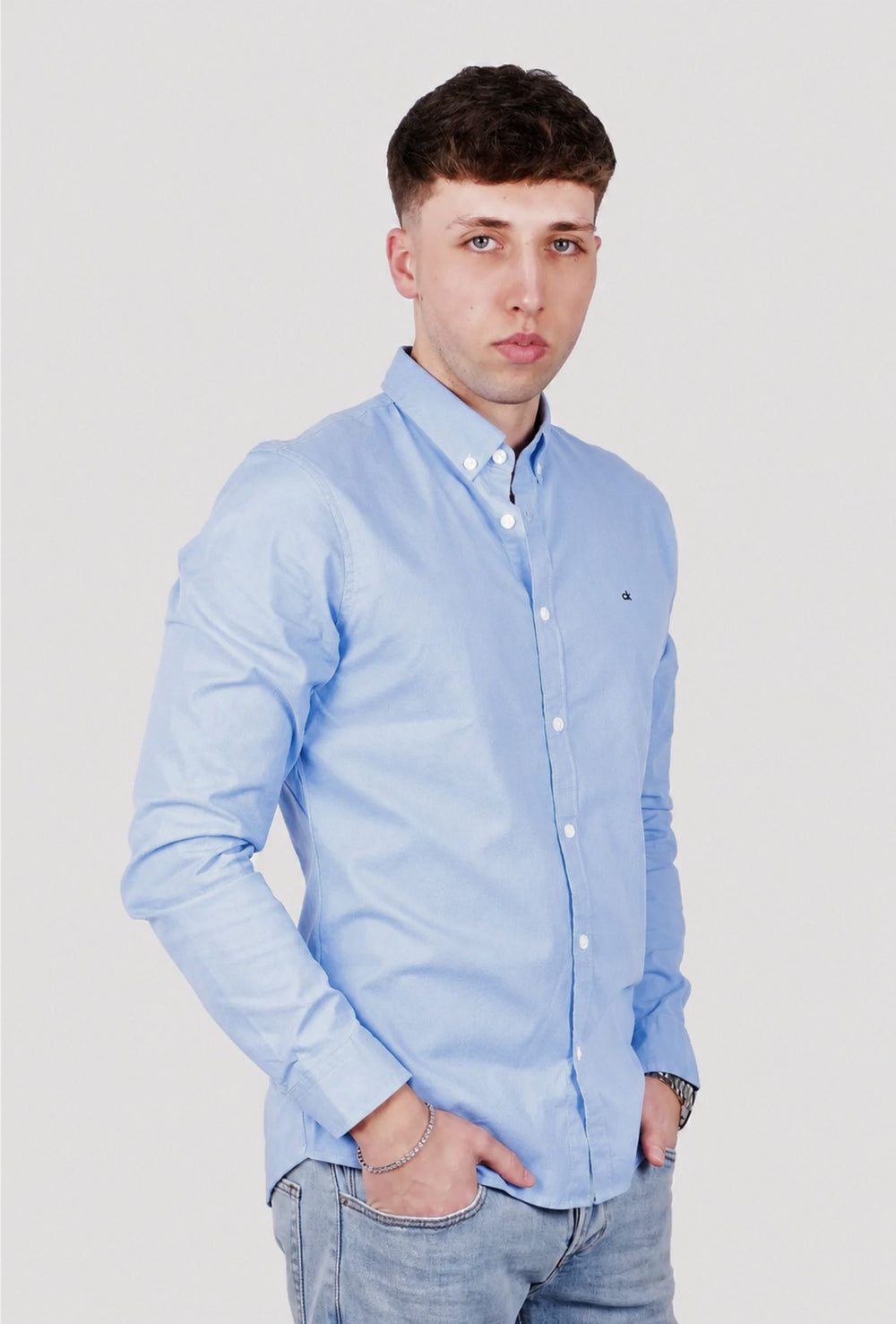 Camicia Uomo Calvin Klein manica lunga Button down semi slim fit - CELESTE