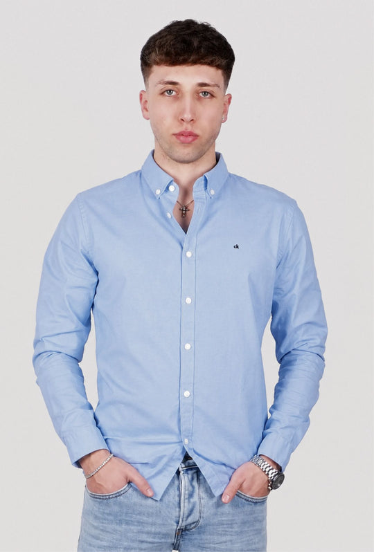 Camicia Uomo Calvin Klein manica lunga Button down semi slim fit - CELESTE