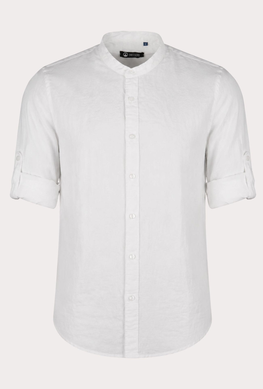 Camicia Uomo Manica Lunga 100% Lino Collo Coreano Semi Slim Fi Camicie Dresserd Uomo - BIANCO