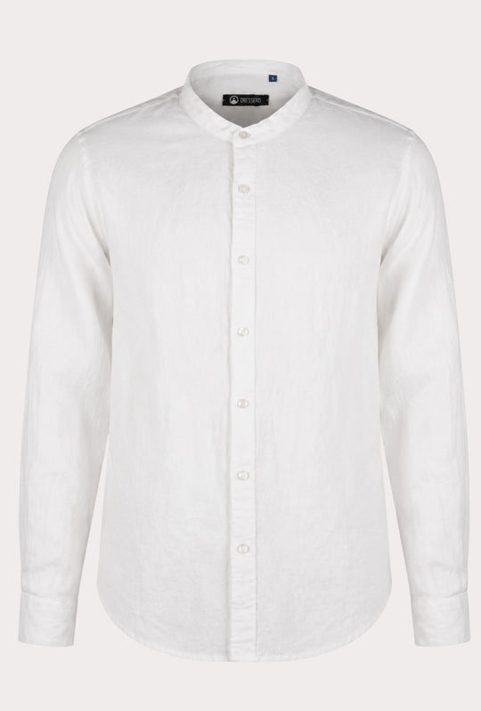 Camicia Uomo Manica Lunga 100% Lino Collo Coreano Semi Slim Fi Camicie Dresserd Uomo - BIANCO
