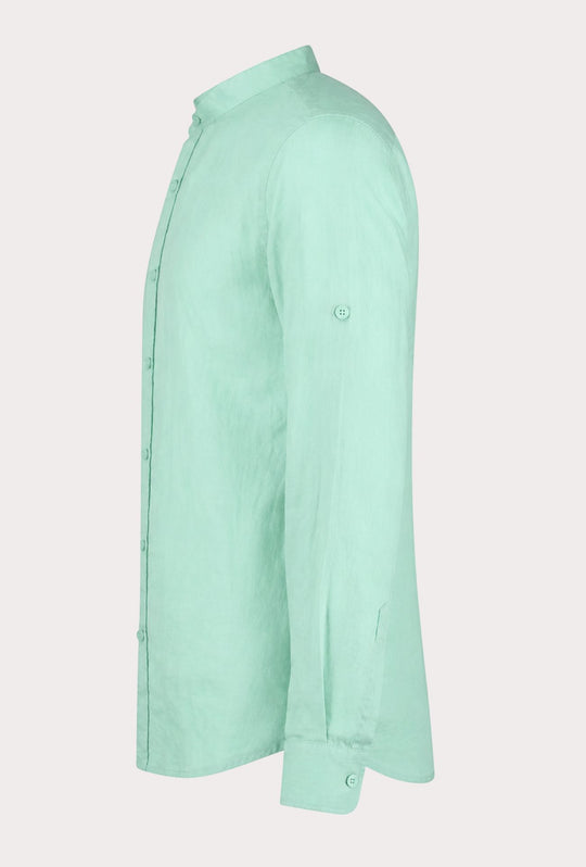 Camicia Uomo Manica Lunga 100% Lino Collo Coreano Semi Slim Fi Camicie Dresserd Uomo - ACQUA MARINA
