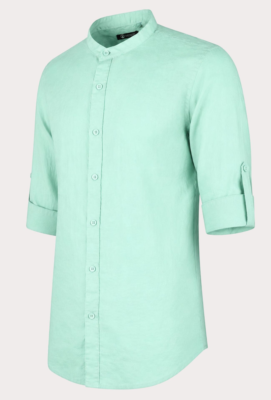 Camicia Uomo Manica Lunga 100% Lino Collo Coreano Semi Slim Fi Camicie Dresserd Uomo - ACQUA MARINA