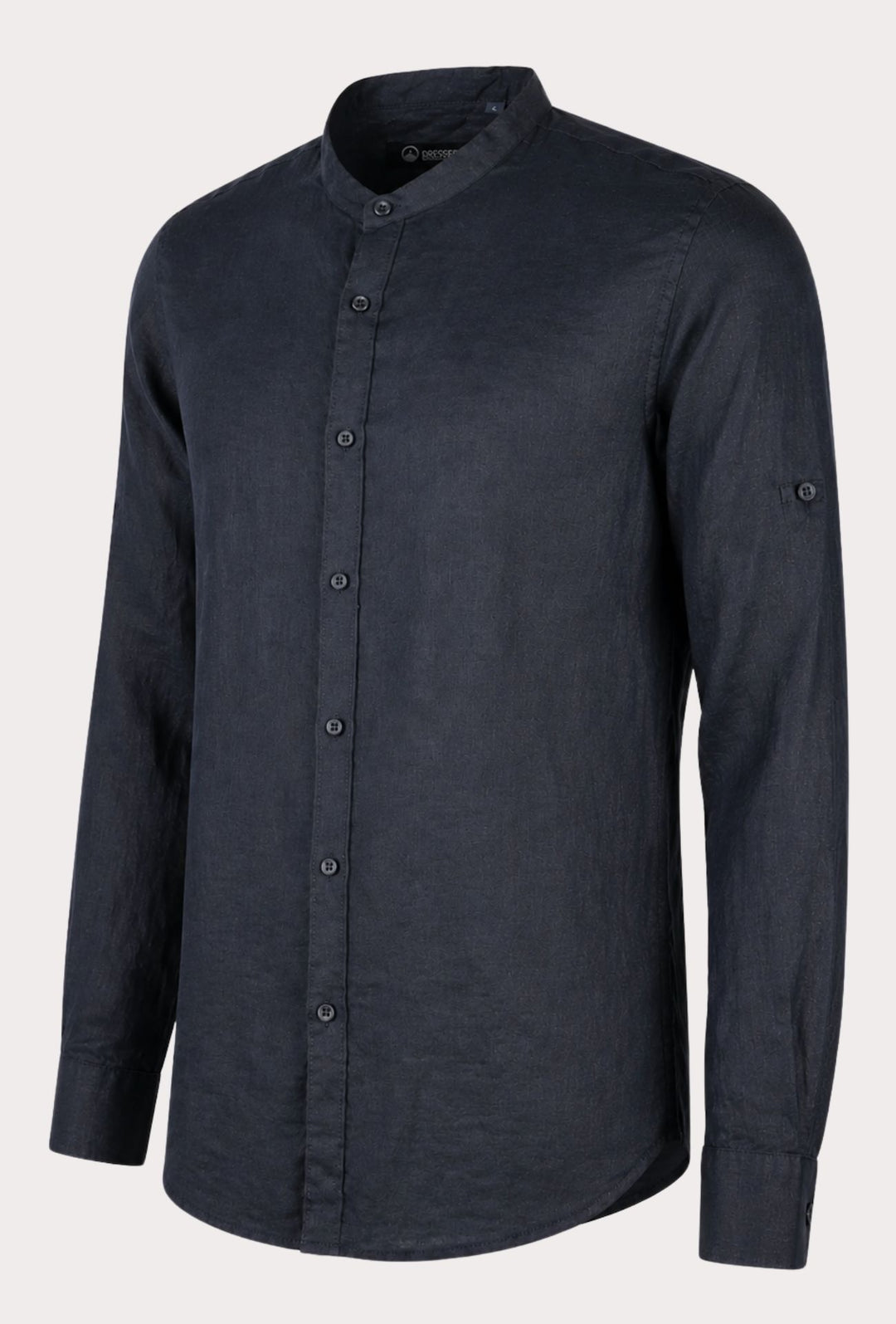 Camicia Uomo Manica Lunga 100% Lino Collo Coreano Semi Slim Fi Camicie Dresserd Uomo - NERO