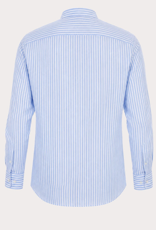 Camicia Uomo Manica Lunga Lino e Cotone Collo Coreano a righe Made in Italy - CELESTE