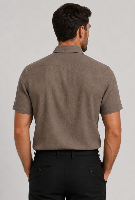 Camicia Uomo Mezza manica Dresserd Lino Viscosa - MARRONE