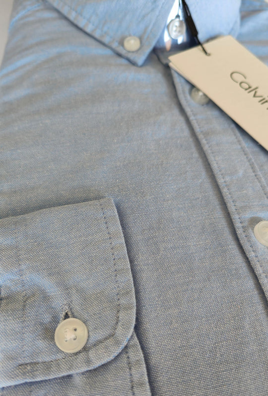 Camicia Uomo Calvin Klein manica lunga Button down semi slim fit - CELESTE