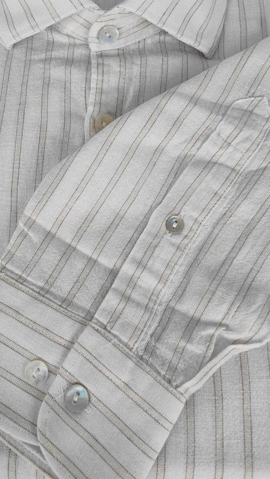 Camicia Uomo Lino Cotone a Righe Dresserd Collo Francese - BEIGE