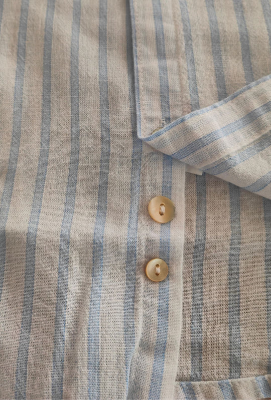 Camicia Uomo Lino Cotone a Righe Dresserd Collo Francese -AZZURRA