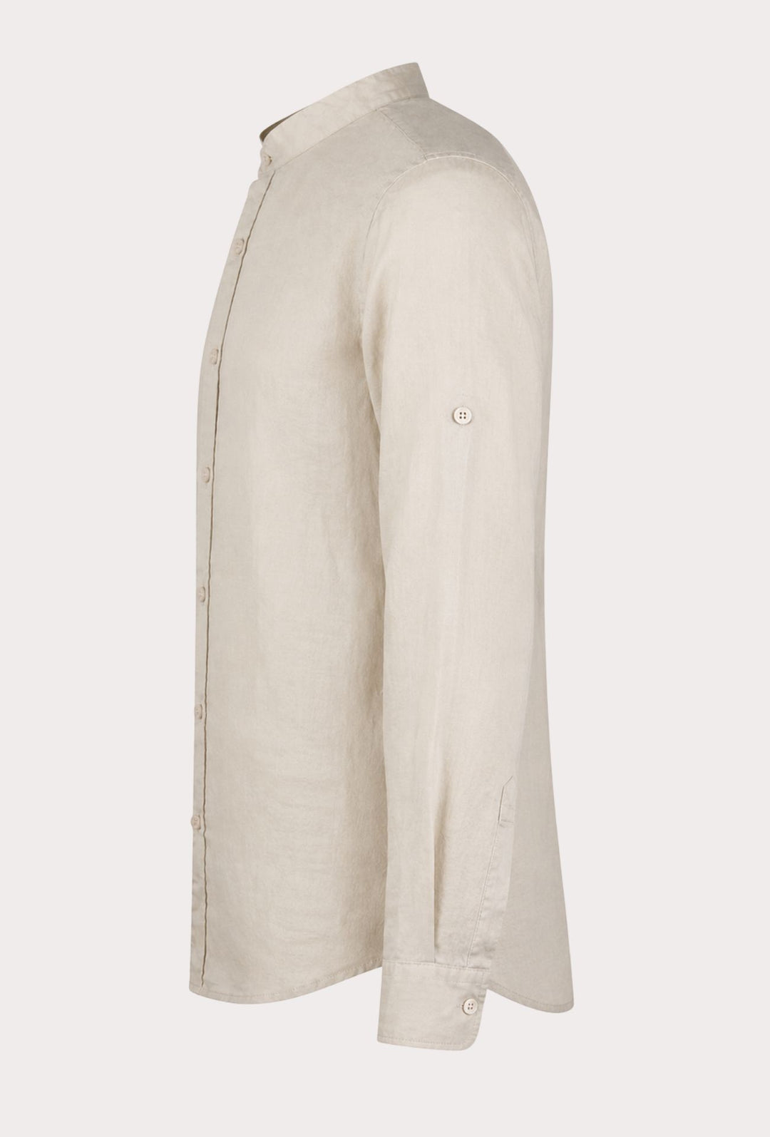 Camicia Uomo Manica Lunga 100% Lino Collo Coreano Semi Slim Fit Camicie Dresserd Uomo - BEIGE