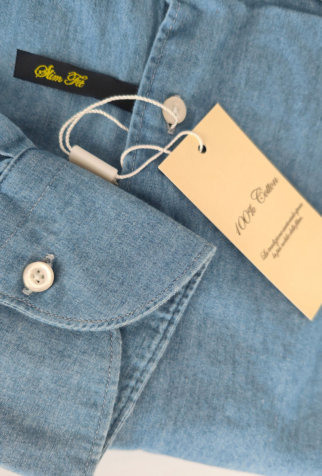 Camicia uomo Jeans manica lunga leggera semi slim fit - CELESTE
