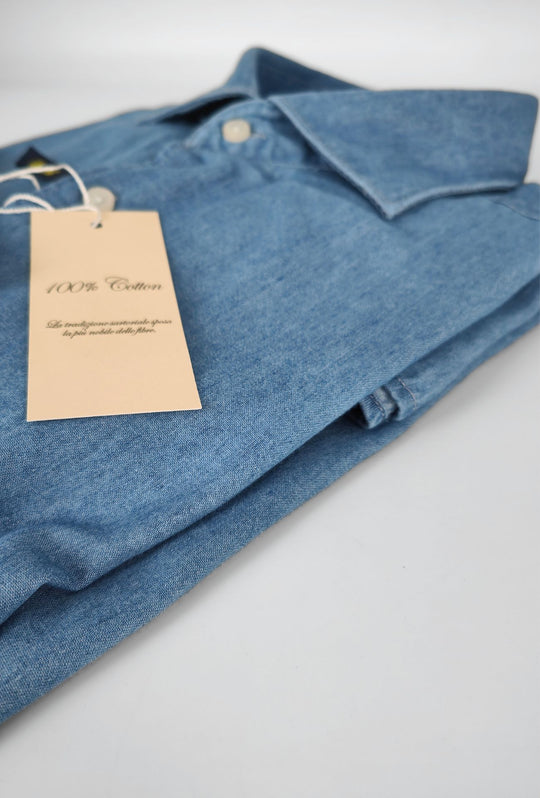 Camicia uomo Jeans manica lunga leggera semi slim fit - CELESTE