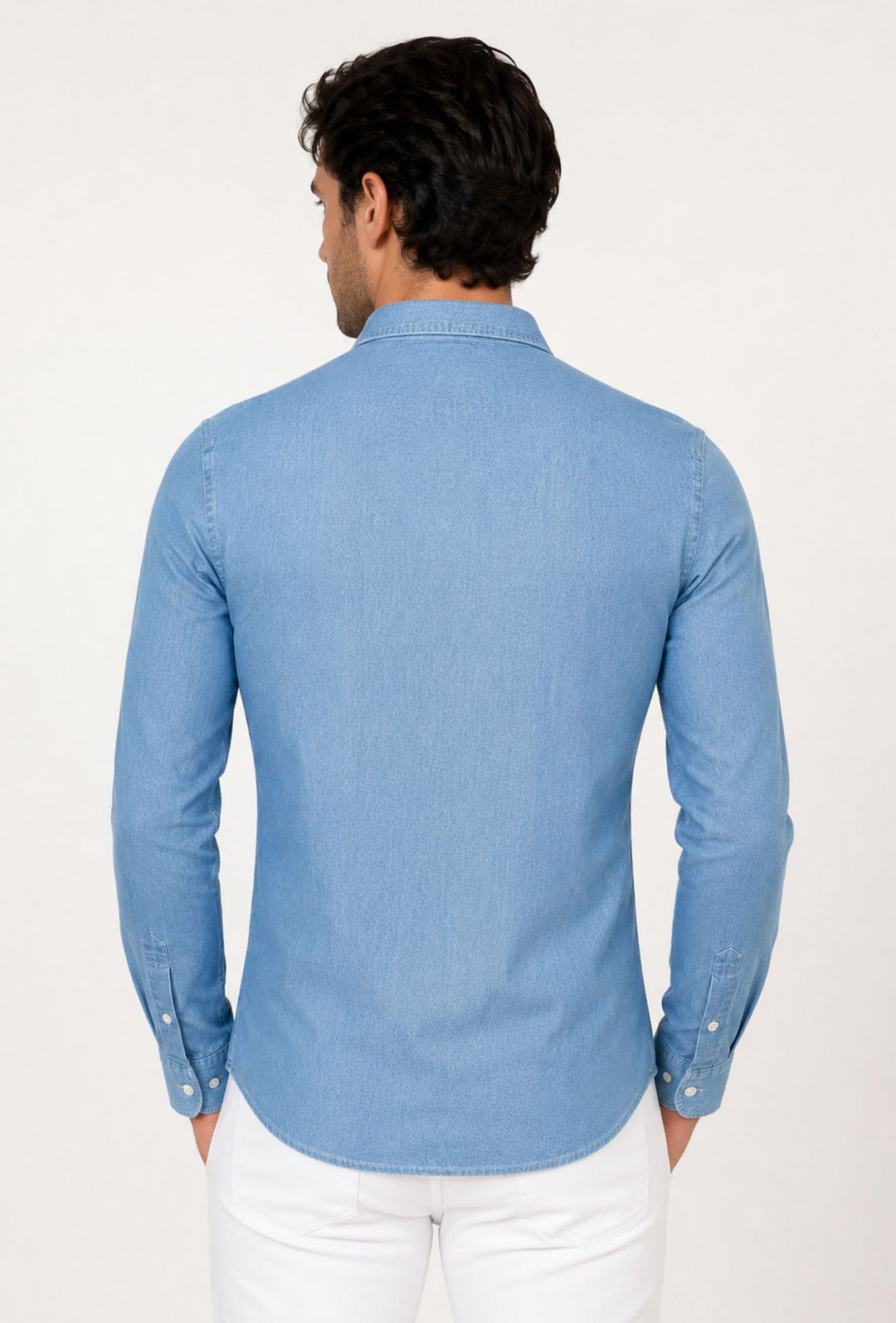 Camicia uomo Jeans manica lunga leggera semi slim fit - CELESTE