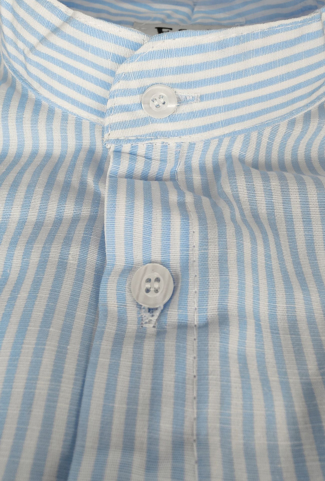 Camicia Uomo Manica Lunga Lino e Cotone Collo Coreano a righe Made in Italy - CELESTE