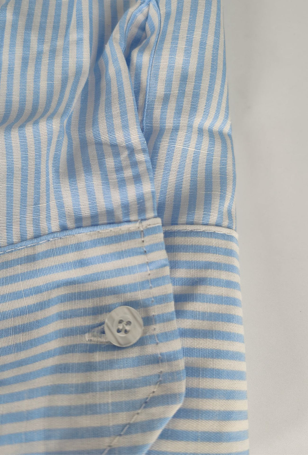 Camicia Uomo Manica Lunga Lino e Cotone Collo Coreano a righe Made in Italy - CELESTE