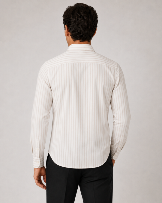 Camicia Uomo Lino Cotone a Righe Dresserd Collo Francese - BEIGE