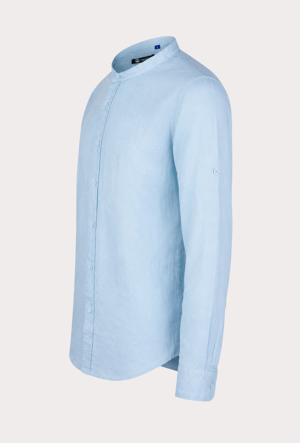 Camicia Uomo Manica Lunga 100% Lino Collo Coreano Semi Slim Fi Camicie Dresserd Uomo - CELESTE