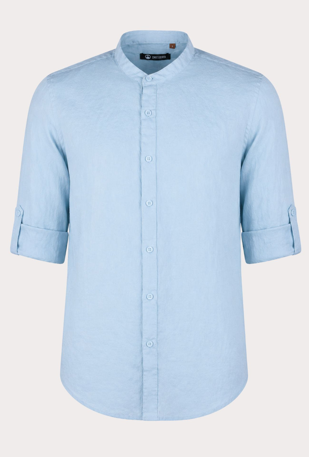Camicia Uomo Manica Lunga 100% Lino Collo Coreano Semi Slim Fi Camicie Dresserd Uomo - CELESTE