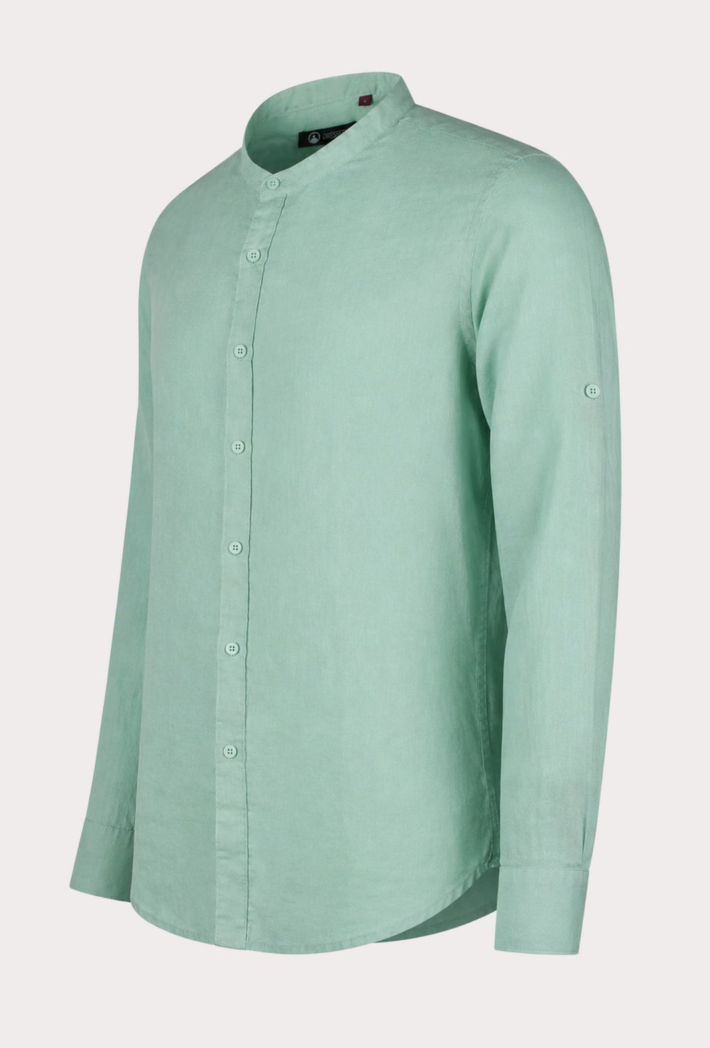 Camicia Uomo Manica Lunga 100% Lino Collo Coreano Semi Slim Fi Camicie Dresserd Uomo - VERDE