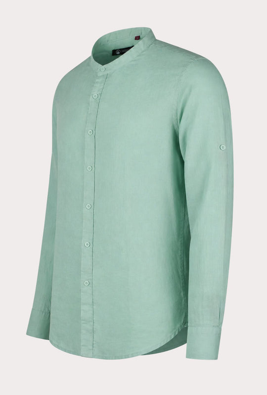 Camicia Uomo Manica Lunga 100% Lino Collo Coreano Semi Slim Fi Camicie Dresserd Uomo - VERDE