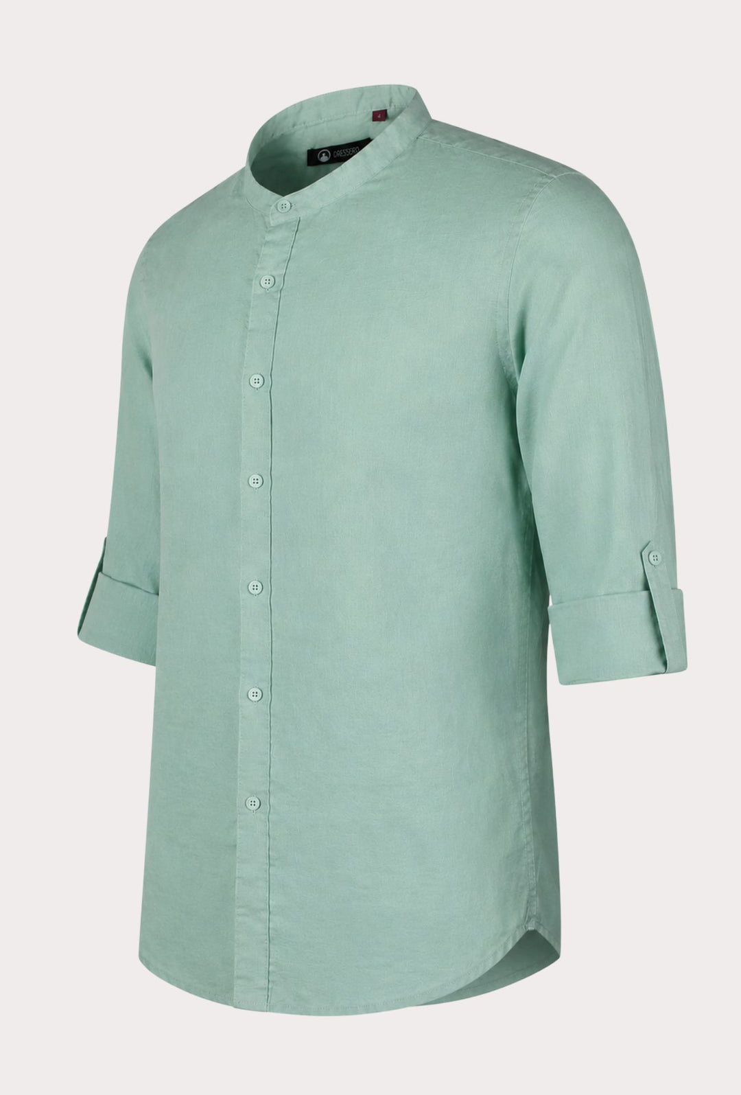 Camicia Uomo Manica Lunga 100% Lino Collo Coreano Semi Slim Fi Camicie Dresserd Uomo - VERDE